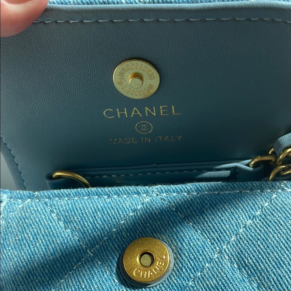 💙❌Sold CHANEL Denim Blue Quilted Pouch with Gold Logo - Picture 5 of 8